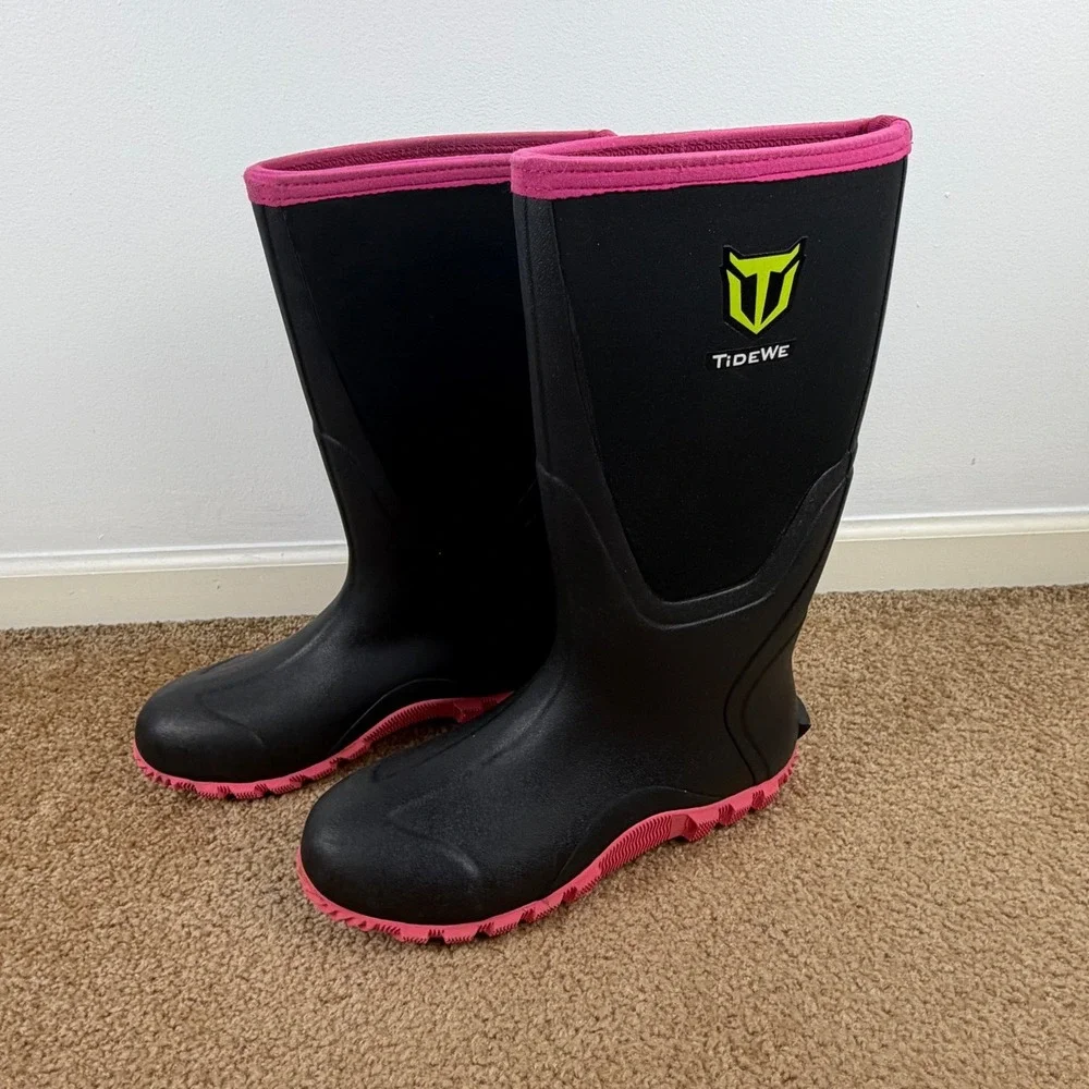 TideWe Womens Black Pink Waterproof Rubber Neoprene Rain Muck Boots Size‎ 11